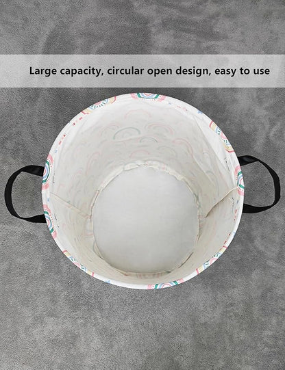 QUEENLALA Large Storage Basket,Laundry Hamper/Bathroom/Home Decor/Collapsible Round Storage Bin,Boys and Girls Hamper/Boxes/Clothing（Round-Rainbow）