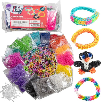 Loom Rubber Bands 4800 pc Refill Kit w 16 Unique Rainbow Colors (300 of Each) & 200 Clips - Works w All Rubber Band Jewelry Looms - DIY Gift for Girls Boys & Bracelet Making Craft for Kids and Camps