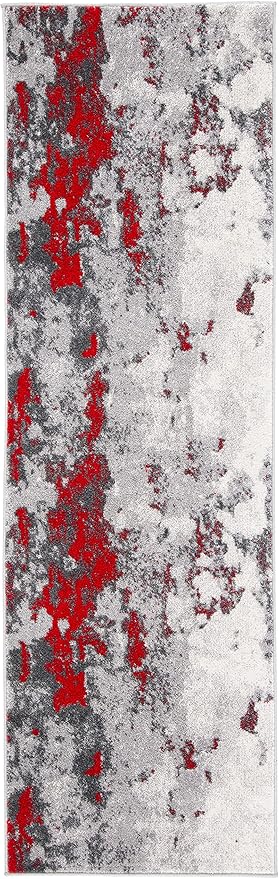 SAFAVIEH Adirondack Collection Runner Rug - 2'6" x 8', Red & Grey, Modern Abstract Design, Non-Shedding & Easy Care, Ideal for High Traffic Areas in Living Room, Bedroom (ADR134Q)