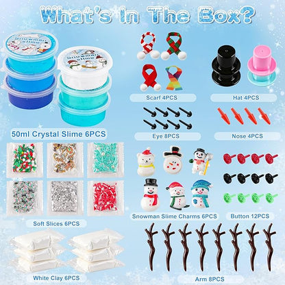 6 Pack Slime Stocking Stuffers, Stocking Stuffers for Kids,Christmas Crafts, Kids Crafts Snowman DIY Kit,Crafts Xmas Gift