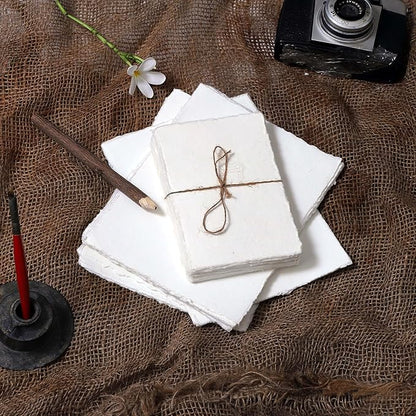 50 Pack Cotton Watercolor Paper with Deckle Edge 200 GSM Rough Textured Watercolor Paper for Writing