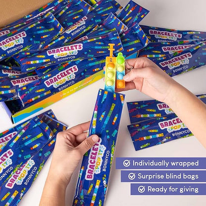Pop It Bracelets and Keychains Kids Party Favors Pack 30 - BONNYCO | Goodie Bags Stuffers For Kids Fidget Toys Bulk, Birthday Party Favors for Kids Pinata Stuffers, Goody Bag Stuffers for Kids Pop Its