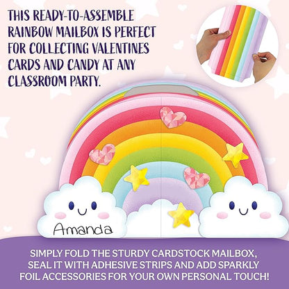 Peaceable Kingdom Valentines Box for Kids, Valentines Day Box Kit for Valentines Cards for Kids Classroom - Rainbow Mailbox Kit