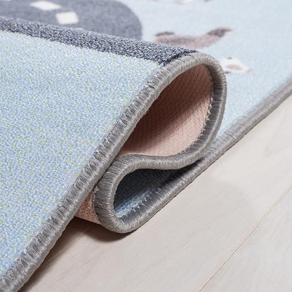 SAFAVIEH Kids Playhouse Collection Area Rug - 6'7" Square, Blue & Dark Grey, Machine Washable & Slip Resistant, Village Road Design, Ideal for Kids Bedroom, Playroom, Nursery (KPH235M-7SQ)