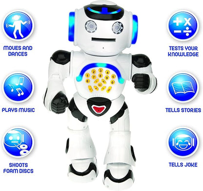 Lexibook Powerman - Remote Control Walking Talking Toy Robot, Dances, Sings, Reads Stories, Math Quiz, Shooting Discs, and Voice Mimicking, for kids 4+ - ROB50EN