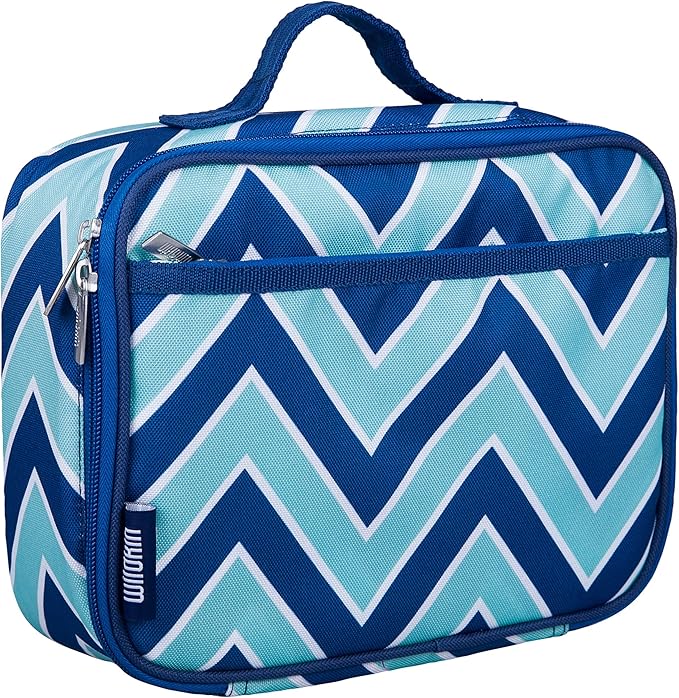 Wildkin Kids Insulated Lunch Box Bag for Boys & Girls, Reusable Lunch Box Perfect for Elementary, Ideal for Snack Bento Bags (Chevron Blue)