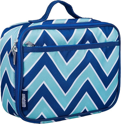 Wildkin Kids Insulated Lunch Box Bag for Boys & Girls, Reusable Lunch Box Perfect for Elementary, Ideal for Snack Bento Bags (Chevron Blue)