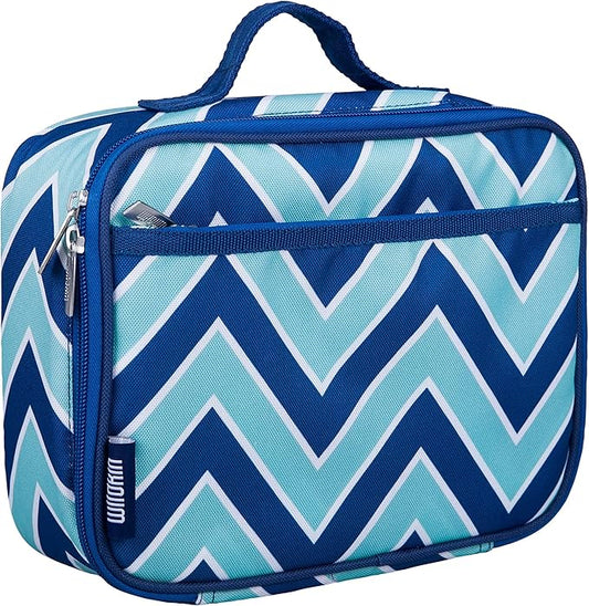 Wildkin Kids Insulated Lunch Box Bag for Boys & Girls, Reusable Lunch Box Perfect for Elementary, Ideal for Snack Bento Bags (Chevron Blue)