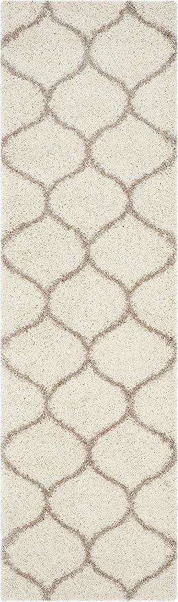 SAFAVIEH Hudson Shag Collection Runner Rug - 2'3" x 14', Ivory & Beige, Trellis Design, Non-Shedding & Easy Care, 2-inch Thick Ideal for High Traffic Areas in Living Room, Bedroom (SGH280D)