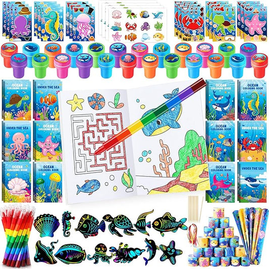 BenLouis 192Pcs Under the Sea Party Favors Ocean Animals Party Coloring Books Set Bulk for Kids Sea Fish Birthday Mermaid Party Goodie Bag Fillers School Classroom Gift Rewards Activity Supplies