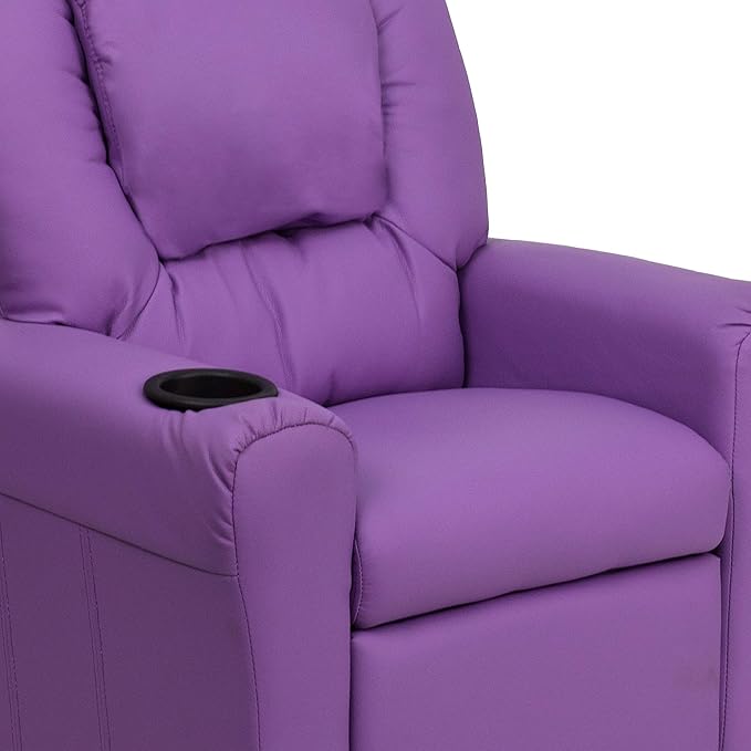 Flash Furniture Vana Vinyl Kids Recliner with Cup Holder, Headrest, and Safety Recline, Contemporary Reclining Chair for Kids, Supports up to 90 lbs., Lavender