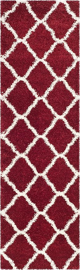 SAFAVIEH Hudson Shag Collection Runner Rug - 2'3" x 8', Red & Ivory, Moroccan Trellis Design, Non-Shedding & Easy Care, 2-inch Thick Ideal for High Traffic Areas in Living Room, Bedroom (SGH283R)