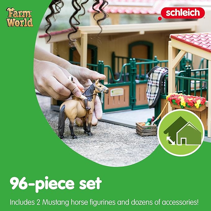 Schleich Horse Barn and Stable Playset - Award-Winning Riding Center 96 Piece Set, 2 Pony Toys, Rider Figurine, and Farm Accessories, for Girls and Boys 3 Years Old and Above