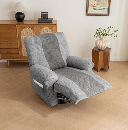 Lavish Cover Jacquard Recliner Chair Cover, Stretch Recliner Slipcover, Lazy Boy Recliner Sofa Protector, Furniture Cover for Pets and Scratches(Recliner,LightGrey+Darkgrey)