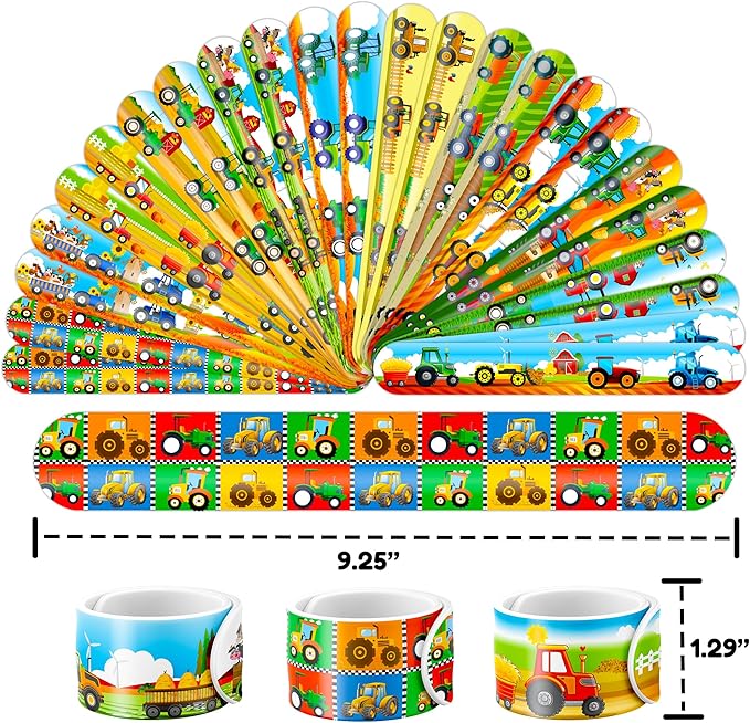 48PCS Tractor Party Favors - 24PCS Tattoos & 24PCS Slap Bracelets - Farm-Themed Birthday Supplies, Green Tractor Decorations, Classroom Prizes, Gifts for Boys & Girls
