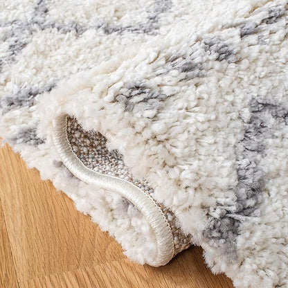 SAFAVIEH Arizona Shag Collection Runner Rug - 2'3" x 12', Ivory & Grey, Moroccan Design, Non-Shedding & Easy Care, 1.6-inch Thick Ideal for High Traffic Areas in Living Room, Bedroom (ASG741F)