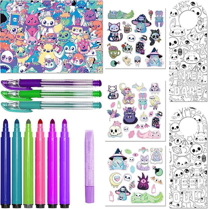 Hinkler Kaleidoscope: Creepy Kawaii Coloring & Activity Kit - Kids Cute Halloween Themed Coloring Book w/Glitter Stationery, Stickers & More, Ages 6+