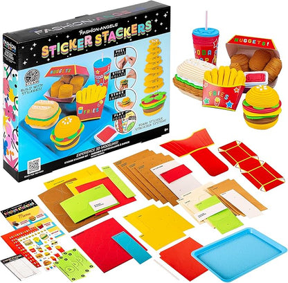 Fashion Angels Fast Food Sticker Stackers, Foam Sticker Stacking Set with 3D Modeling, Includes Play & Pretend Food Stackable Stickers, Craft Activity Kit for Kids