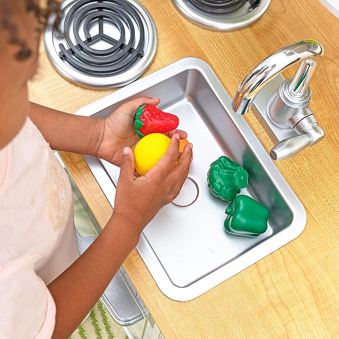 KidKraft Uptown White Wooden Play Kitchen with Play Phone, Chalkboard & Towel Rack, Gift for Ages 3+