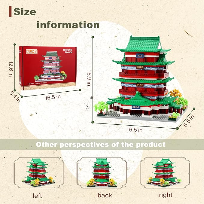 Chinese Ancient Architecture Micro Building Blocks Set - Tengwang Pavilion Model Kit, 2536 Pieces Creative Toy for Adults and Kids Ages 14+