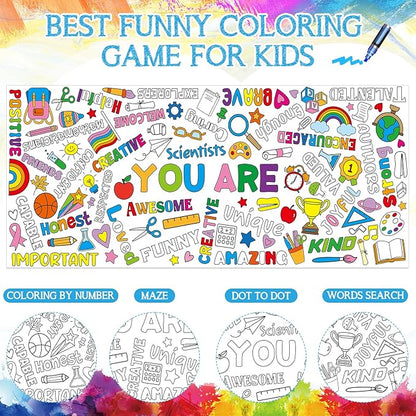 Motivational Large Coloring Poster for Kids 30 x 72 Inch, Giant Positive Affirmations Coloring Paper Tablecloth Sheets, Color-in Activities Games for Kids Classroom Home Birthday Party Supplies