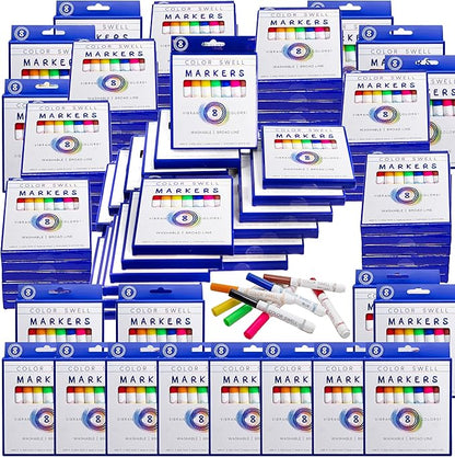 Color Swell Washable Bulk Markers 72 Packs 8 Count Vibrant Colors 288 Total Markers Bulk Perfect for Teachers, Kids and Classrooms