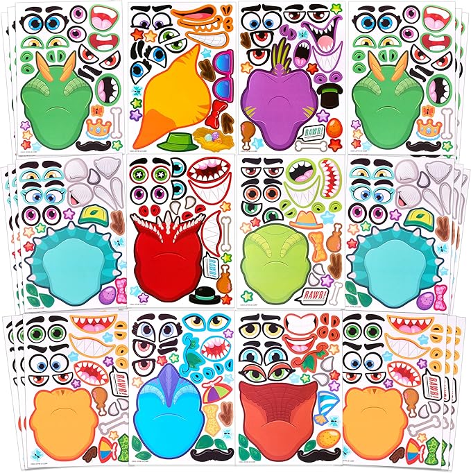 JOYIN 36PCS 9.8"x6.7" Make a face Stickers for Kids, Make Your Own Dinosaur Stickers, Animal Party Favors Kids Crafts, Goodie Bags Stuffers, Classroom Rewards