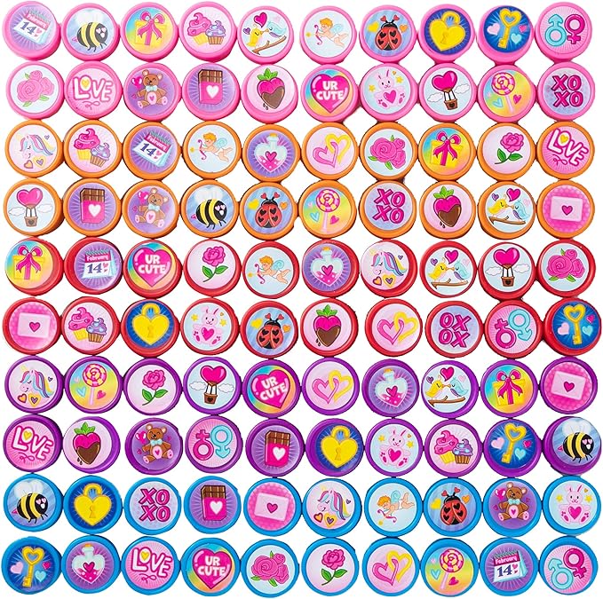 JOYIN 100 Pcs Valentine's Themes Stamper, 25 Designs Arts and Crafts Stamper for Valentines Day Party Favors, Classroom Exchanging Gifts, Classroom Holiday Reward Prizes