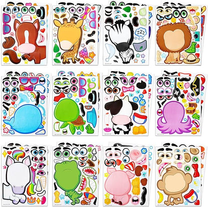 JOYIN 24PCS 9"x6" Make a face Stickers for Kids, Make Your Own Stickers, Mix and Match with Safaris Sea Farm and Dinosaur Animals, Party Favors Kids Crafts, Goodie Bags Stuffers