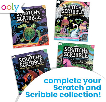 Ooly Scratch & Scribble 10pc Art Kit with 8 Total Scratch Cards (4 Illustrated, 2 Blank, 2 Rainbow) with Scratching Tool and Sparkled Stickers, Art Set Gifts for Kids - Dragons