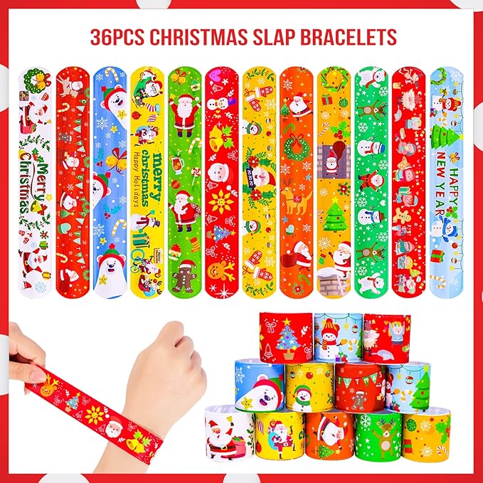 MGparty 72pcs Christmas Slap Bracelets Silicone Bracelets Bulk Party Favors Toys for Kids Xmas Party Favors Christmas Stocking Stuffers Gifts Goodie Bag Stuffers