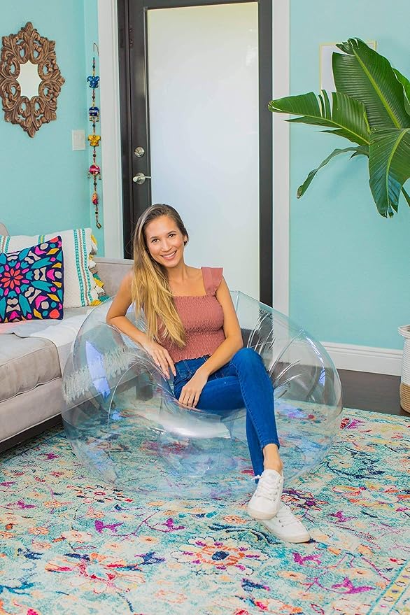 Air Candy Inflatable Clear Chair - Heavy Duty PVC, Waterproof, Indoor/Outdoor Use, 300 lb Capacity