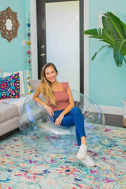 Air Candy Inflatable Clear Chair - Heavy Duty PVC, Waterproof, Indoor/Outdoor Use, 300 lb Capacity