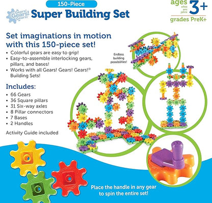 Learning Resources Gears! Gears! Gears! Super Building Toy Set, STEM Toys, Construction Toys, Gears for Kids, 150 Pieces, Ages 3+