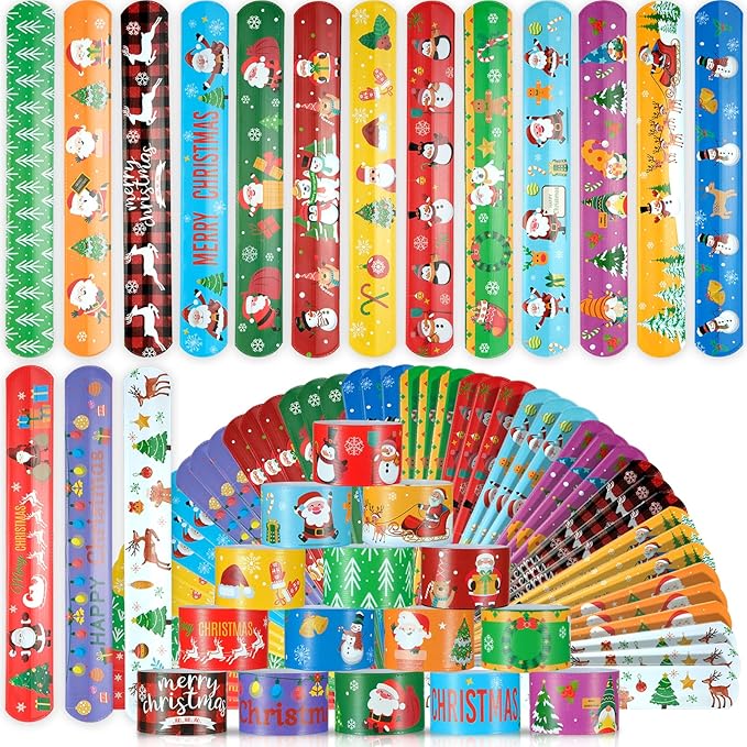 Christmas Slap Bracelets 48Pcs Christmas Party Favors for Kids Christmas Stocking Christmas Bracelets Christmas Party Supplies Christmas Gifts for Class Kids Goodie Bag Fillers Toys for Kids