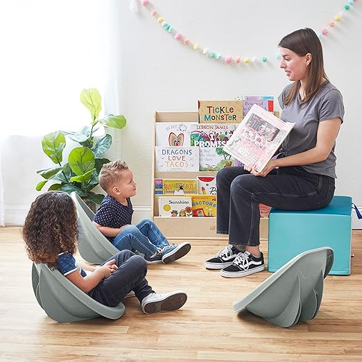 ECR4Kids Leaf Floor Seat, Rocker Chair, Grey, 6-Piece