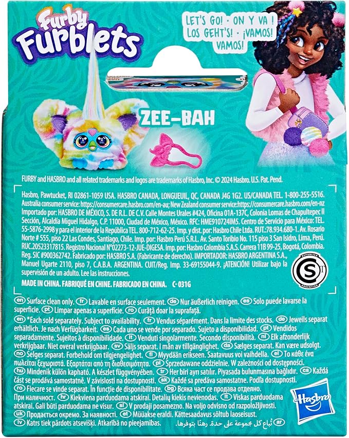 Furby Furblets Zee-Bah Mini Friend, Electronic Plush Toys for Girls & Boys, Rainbow Zebra, Speaks Furbish & Plays Music, Series 5, Easter Basket Stuffers, Ages 6+