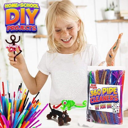 Blue Squid Chenille Stems Pipe Cleaners - 460-Piece Craft Pack with 360 Large Stem Pipe Cleaner & 100 Googly Eyes - Flexible Long Fuzzy Sticks for DIY Arts & Crafts, Home & School Art Supplies