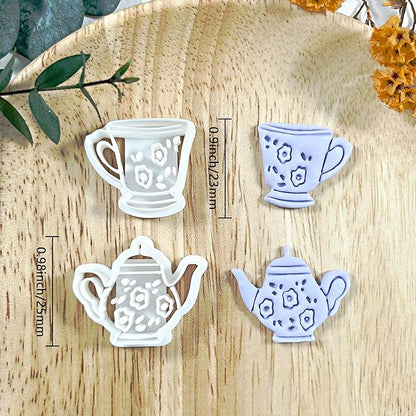 Xaekicr Vintage Tea Set Polymer Clay Cutters – 2 PCS Teapot and Teacup Clay Earring Cutters Set, Clay Tools for Polymer Clay Molds and Jewelry Making DIY