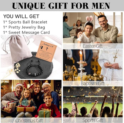Baseball/Basketball/Football/Soccer Bracelet for Boys Cross Beaded Bracelet Gifts for Son Grandson Players Team Fan Friends,First Communion Christian Graduation Gifts for Teens Boys