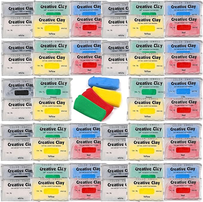 Color Swell Creative Clay Bulk Pack - 80 Packs of 1oz air-Drying Clay for Kids, Adults, classrooms