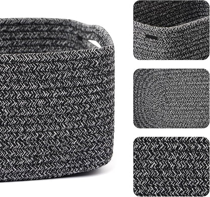 MiniArk Small Storage Baskets for Organizing | Closet Organizer Bins | Shelf Toy Basket | Woven Rope Baskets | Cube Decorative Box | Shallow Basket | 13x8.5x5.1” | 3 Packs Dark Gray
