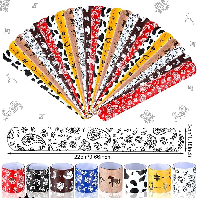 48 Pack Western Party Slap Bracelets Cowboy Cowgirl Bracelets Horse Wristbands for Western Themed Parties Kids Birthday Party Favors Supplies Decorations, 8 Styles