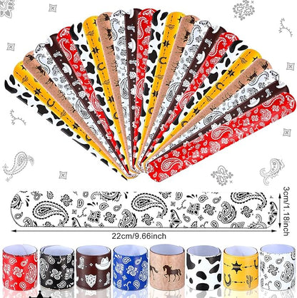 48 Pack Western Party Slap Bracelets Cowboy Cowgirl Bracelets Horse Wristbands for Western Themed Parties Kids Birthday Party Favors Supplies Decorations, 8 Styles