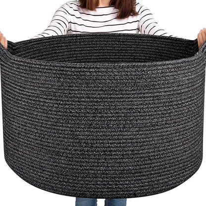 OIASKET Large Woven Baskets for Storage, 22.8" x 22.8" x 13" Blanket Storage Living Room, Baby Toy Basket for Clothes, Pillows, Towels, Shoe Basket for Entryway (Black)