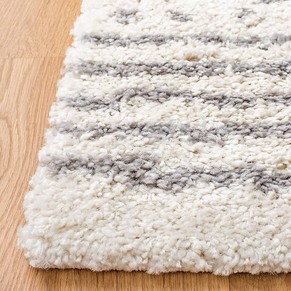 SAFAVIEH Arizona Shag Collection Runner Rug - 2'3" x 12', Ivory & Grey, Moroccan Design, Non-Shedding & Easy Care, 1.6-inch Thick Ideal for High Traffic Areas in Living Room, Bedroom (ASG741F)