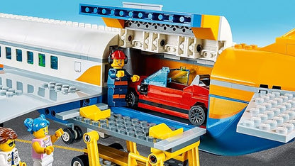 LEGO City Passenger Airplane 60262, with Radar Tower, Airport Truck with a Car Elevator, Red Convertible, 4 Passenger and 4 Airport Staff Minifigures, Plus a Baby Figure (669 Pieces)