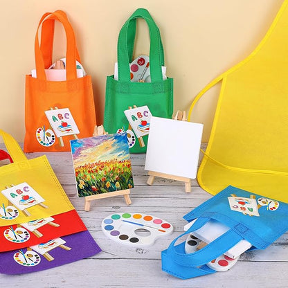 Aodaer 48 Pieces Mini Watercolor Paint Set Include 12 Colors 4 x 4 Inch Watercolor Paints, Wooden Canvas Easels, Canvas Tote Bags, Aprons, Back to School Art Beginner Supplies for Kids