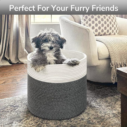 Goodpick Large Cotton Rope Basket, Blanket Basket Living Room 15.8"x15.8"x13.8" Baby Toy Storage, Woven Storage, Gray