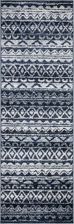 SAFAVIEH Adirondack Collection Runner Rug - 2'6" x 6', Ivory & Navy, Moroccan Boho Distressed Design, Non-Shedding & Easy Care, Ideal for High Traffic Areas in Living Room, Bedroom (ADR119M)